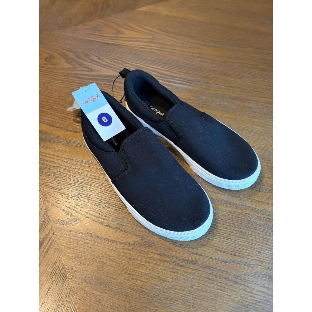 Cat & Jack Kids Hollis Black Canvas Slip On Sneakers Shoes Size 6 NWT